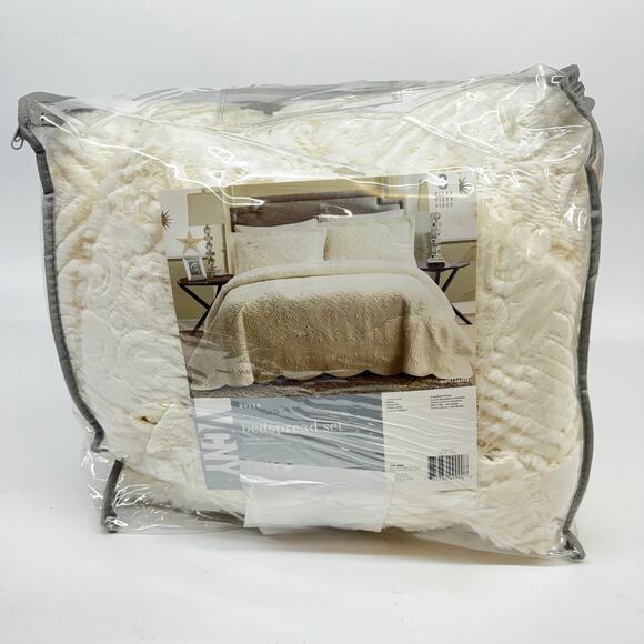 VCNY 3pc Westland Quilted Plush Bedspread Set Gray Full/Queen Open Box - Picture 1 of 6